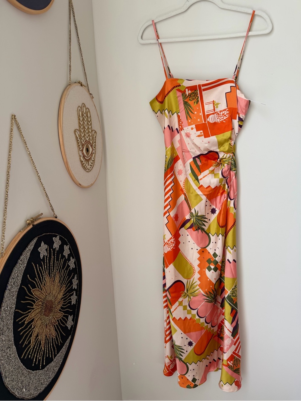 House of harlow 1960 pink orange Colorful Tropical Print Slip Dress